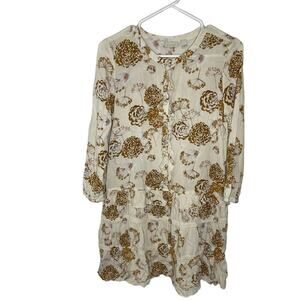 Hinge Ivory & Tan Floral Ruffle 3/4 Sleeve Dress size small